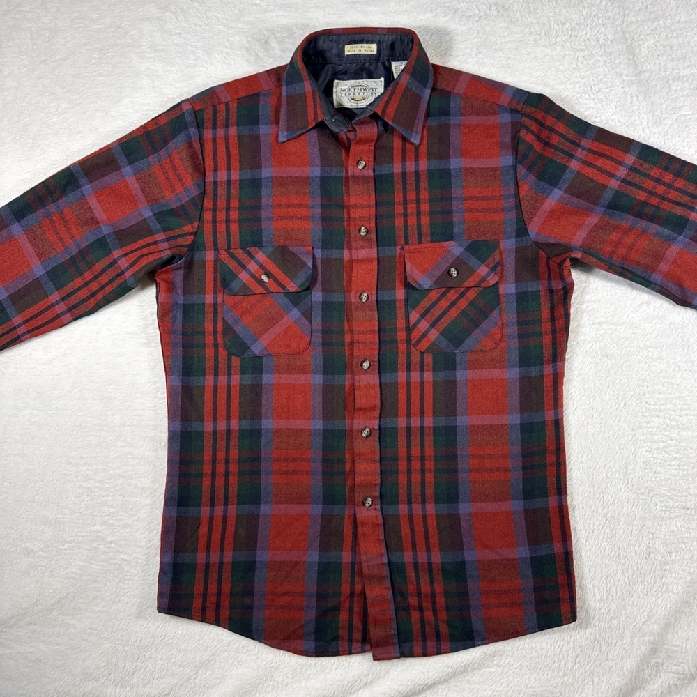 Northwest Territory Vintage‎ Red Purple Acrylic Flannel Plaid Shirt Korea S